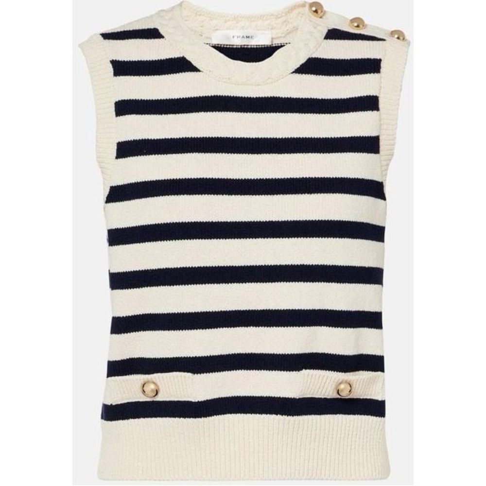 NWT FRAME The Harbor Vest Striped Knit Sweater Vest Navu Navy Cream Size M